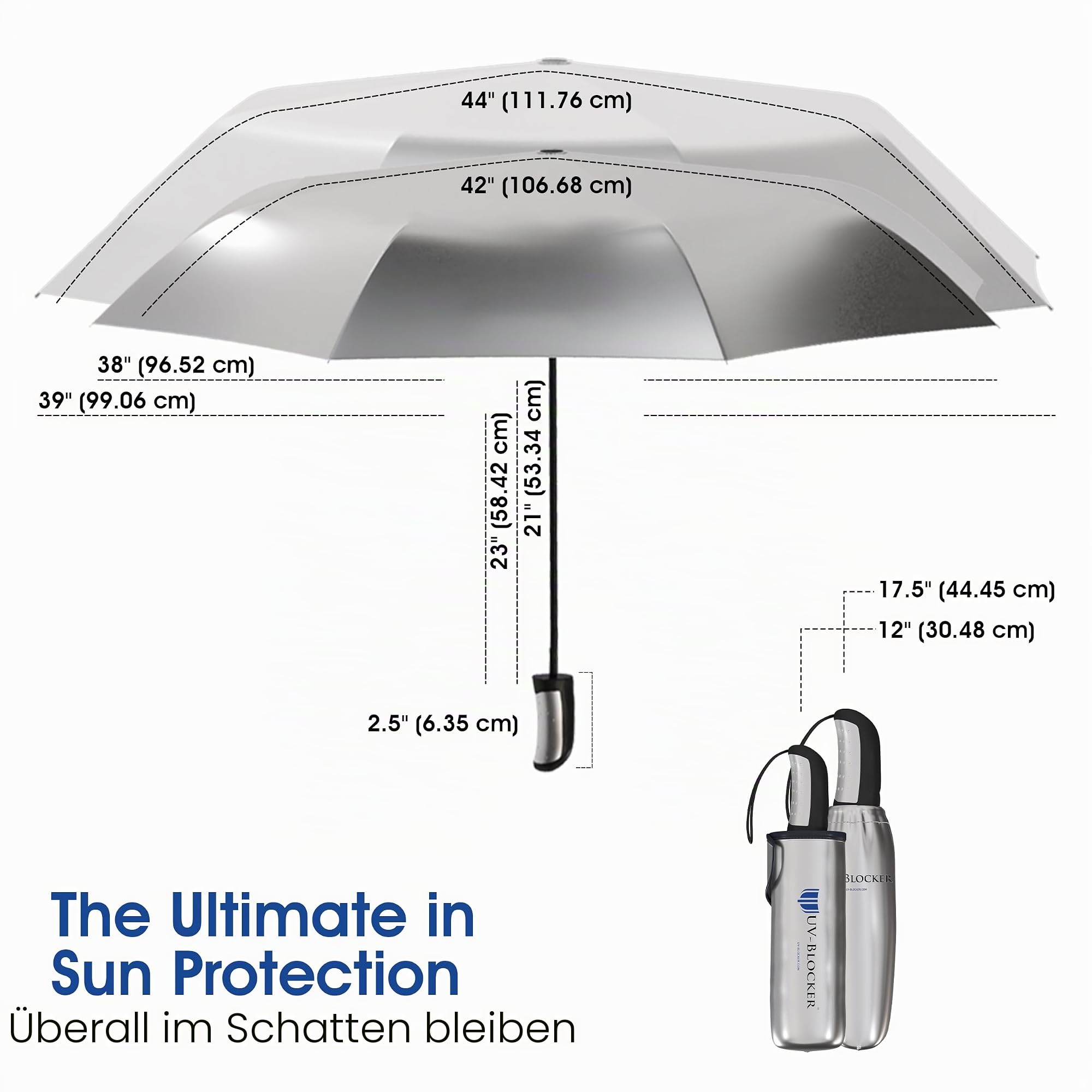 UV-Blocker Sun Umbrella UV Protection Travel Sun Protection - Auto Open, Windproof Sun Umbrella with 55+ UPF, UV Protection