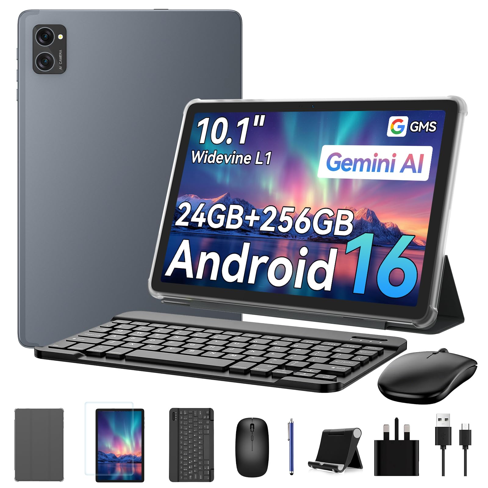 KINGRID Tablet, 10 inch tablet with keyboard, Android 15 Tablet