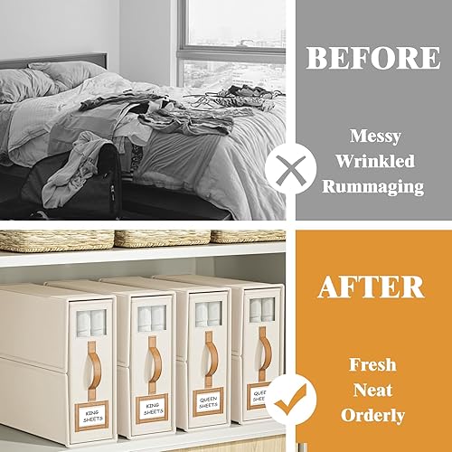 Miniatura 2 de BigPonPon Paquete de 6 organizadores de sábanas y almacenamiento (tamaño King) plegable, organizador de sábanas con asa para armario de lino,