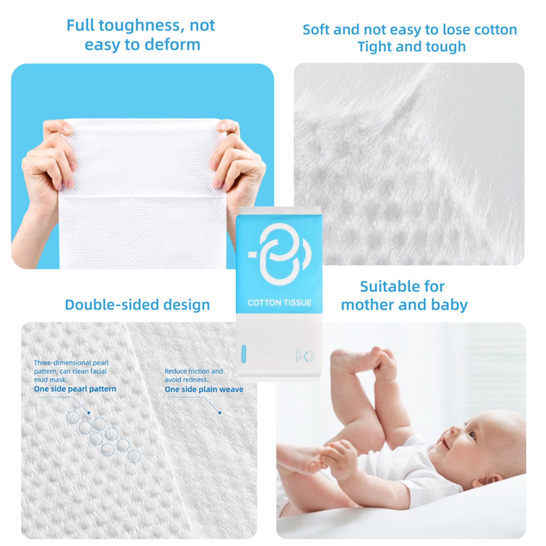 GBB - Toalla facial desechable de algodón extra gruesa, toallitas faciales húmedas y secas, sin pelusas, toallitas suaves y secas para pieles sensibles, cuidado del bebé, eliminación de maquillaje