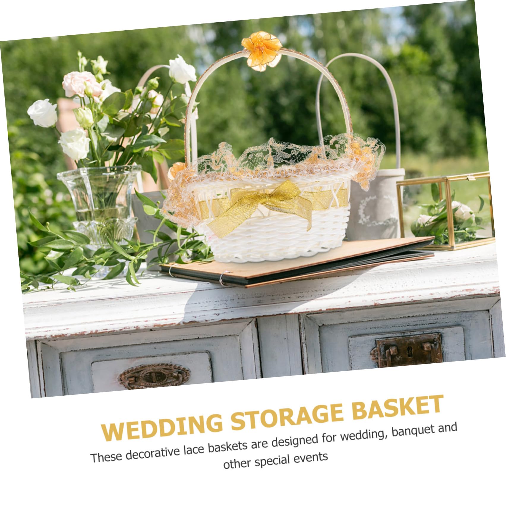 Abaodam 2stücke Hochzeitsblumenkorb Mit Spitzenrand Handlicher Eleganter Streukorb Für Blumenkinder Imitation Rattan Design Leicht Tragbar Für Hochzeiten Feiern Und Feste