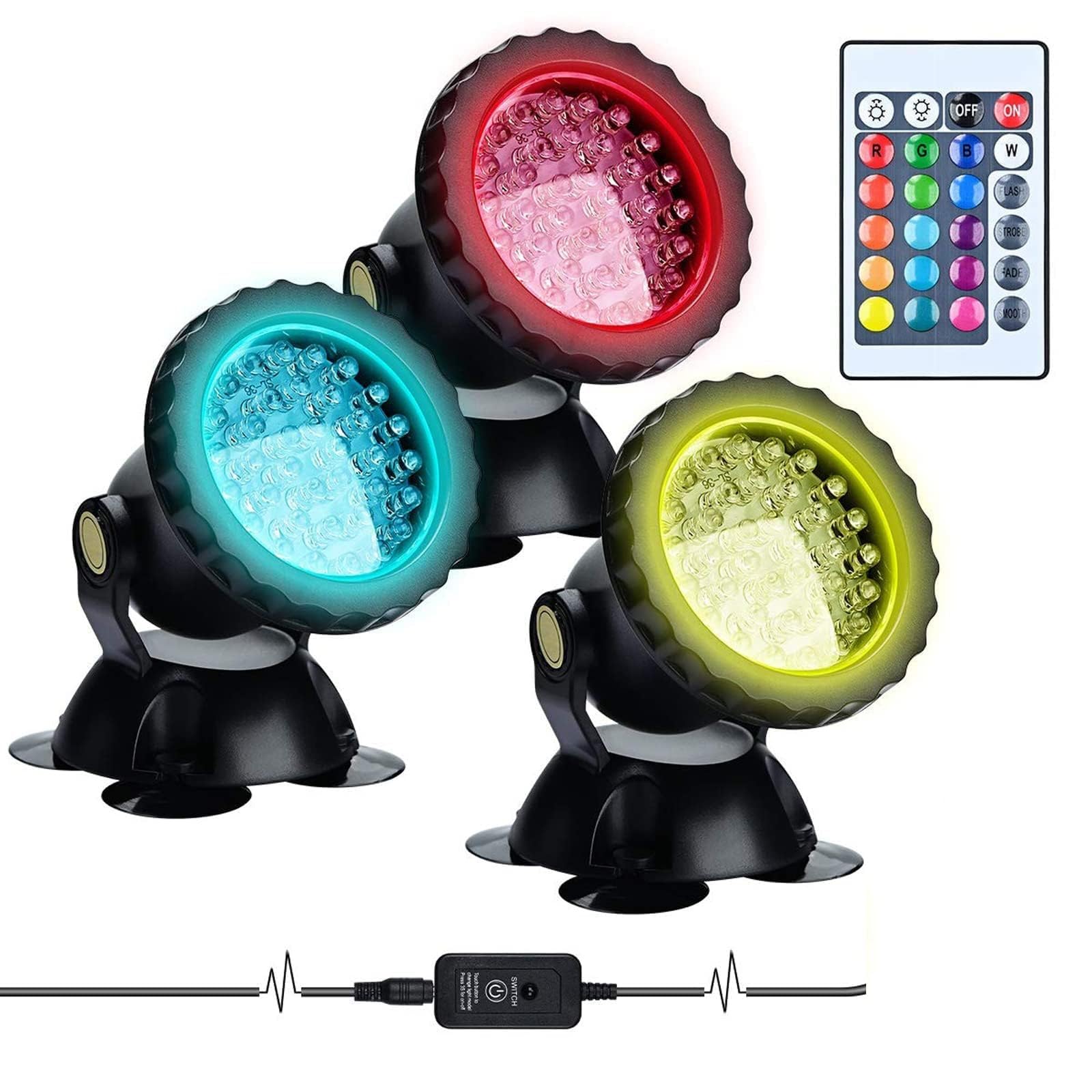 YUANCHUTOP Underwater SpotLights,Remote Control Change Color Submersible Lights, Waterproof for Garden Pond Aquarium Courtyard Pool Fountain(3 * 3W(DC12V))