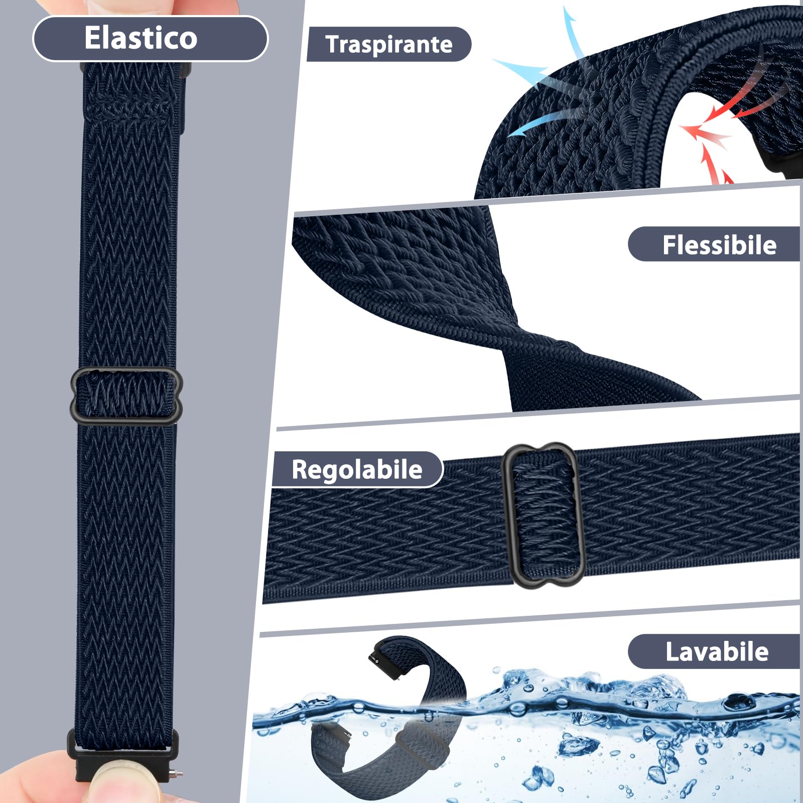 TumCez Regolabile Elastico Sgancio Rapido Cinturino Orologio in Nylon,18mm 19mm 20mm 22mm 24mm Cinturino per Samsung/Garmin/Fossil/Amazfit/Huawei Orologio per Uomo Donna