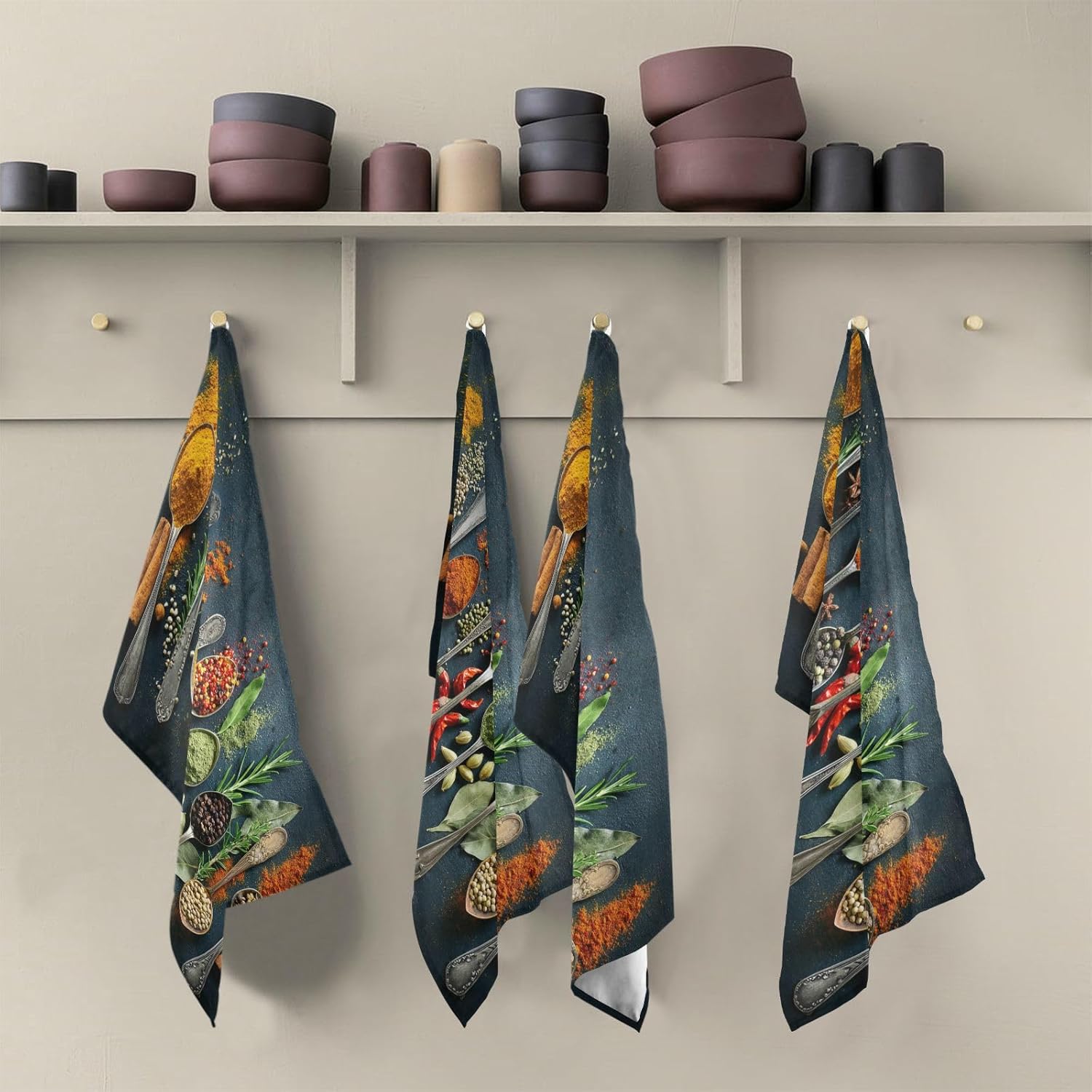 Cooking Herbs Spices Hand Bath Towels Kitchenware Utensils Spoon Kitchen Dish Towel Set 4 Pack Bath Towel Dishcloths Tea Bar Towels 18 x 28 IN Cleaning Cloths Soft Absorbent Fast Drying for Bathroom