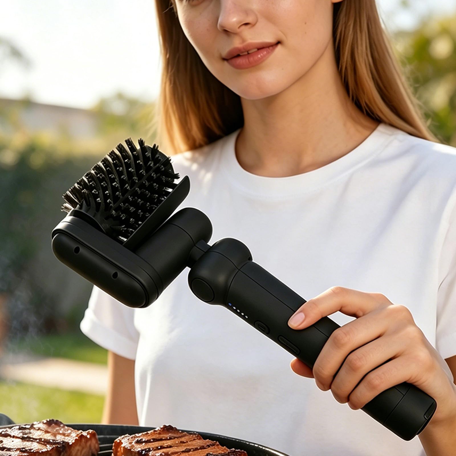 Spazzola per griglia ricaricabile, Black | Pulitrice a rulli motorizzata senza fili con paraspruzzi per la griglia del barbecue e la pulizia del barbecue