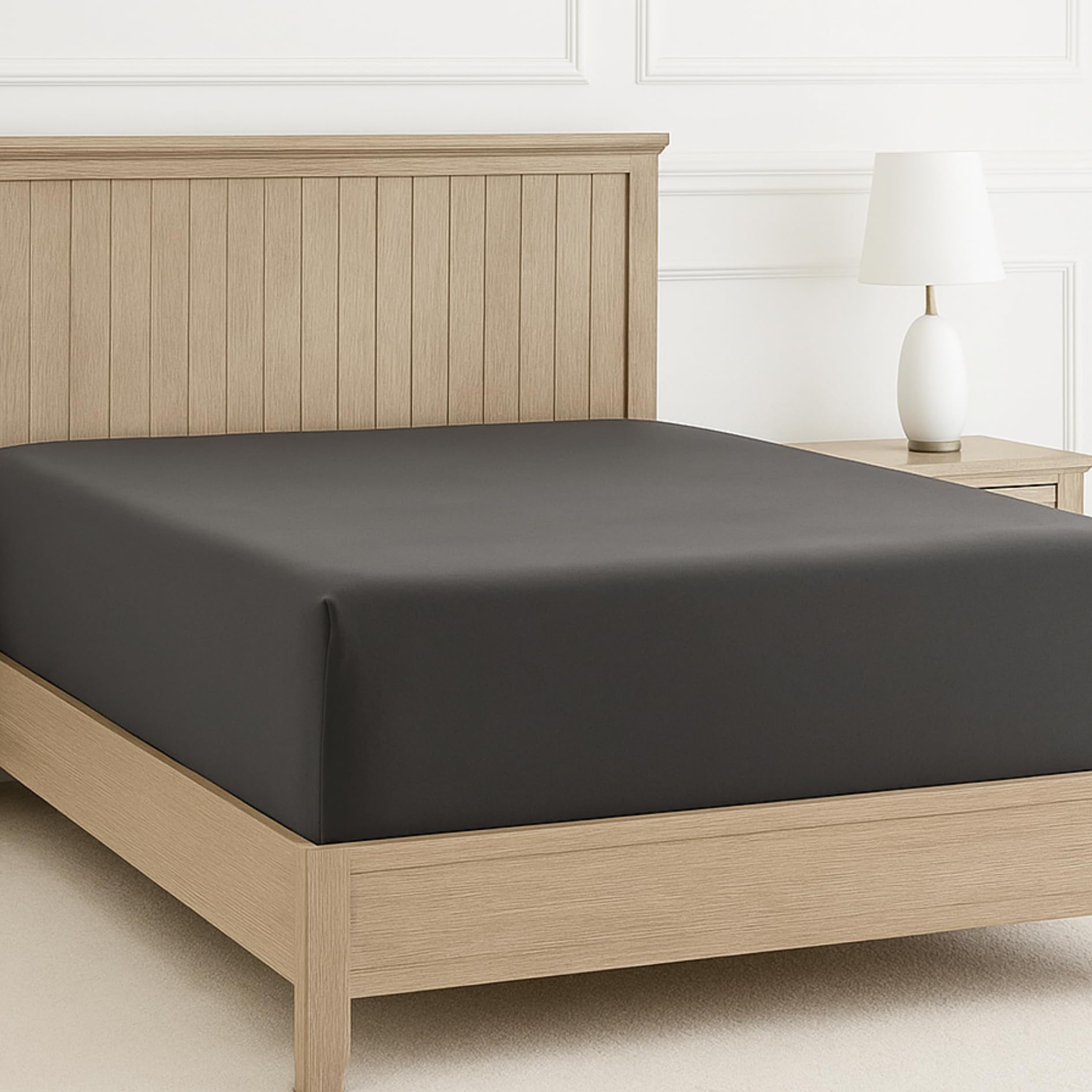 Lane Linen Luxury Emperor Fitted Sheet – 100% Egyptian Cotton, 1000TC, Deep Fit 38 cm, Ultra Soft & Durable Bottom Sheet for Premium Bedding Comfort - Charcoal