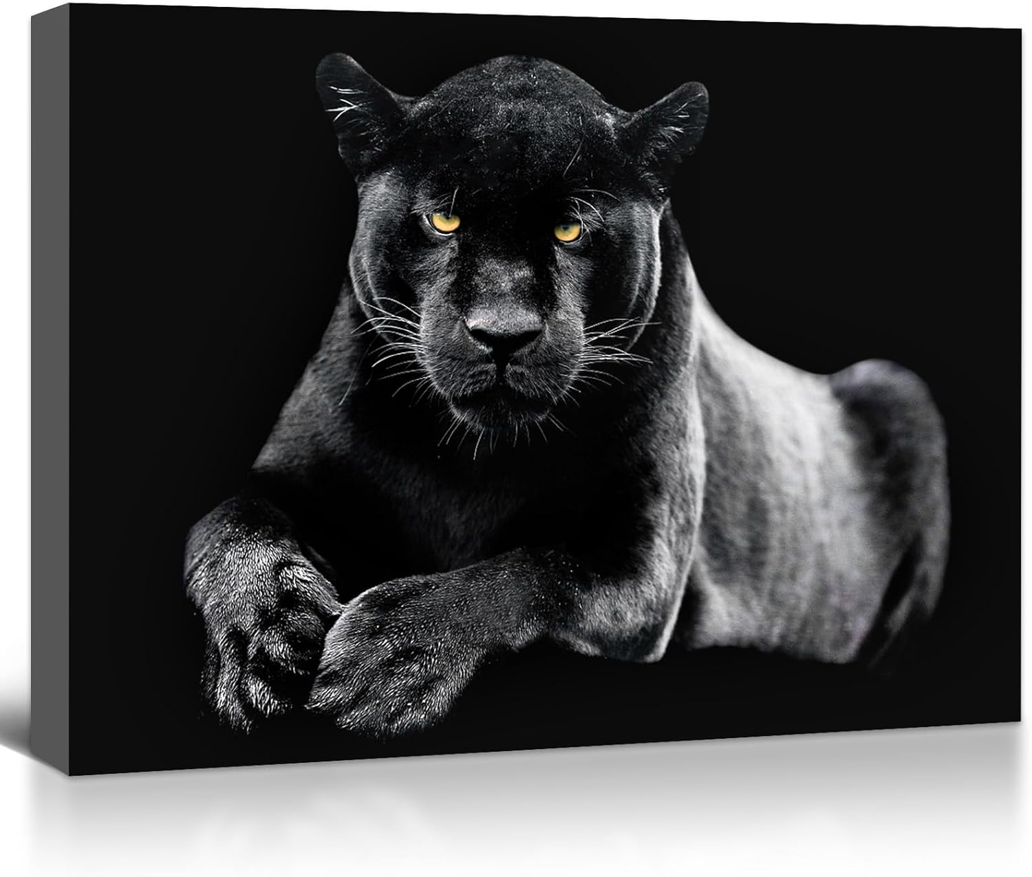 OOLAHLAH Black & White Panther Canvas Wall Art Wildlife Animal Pictures Prints Wild Leopard with Yellow Eyes Paintings Modern Framed Artwork for Living Room Bedroom Bathroom Office Decorations 12"x16"