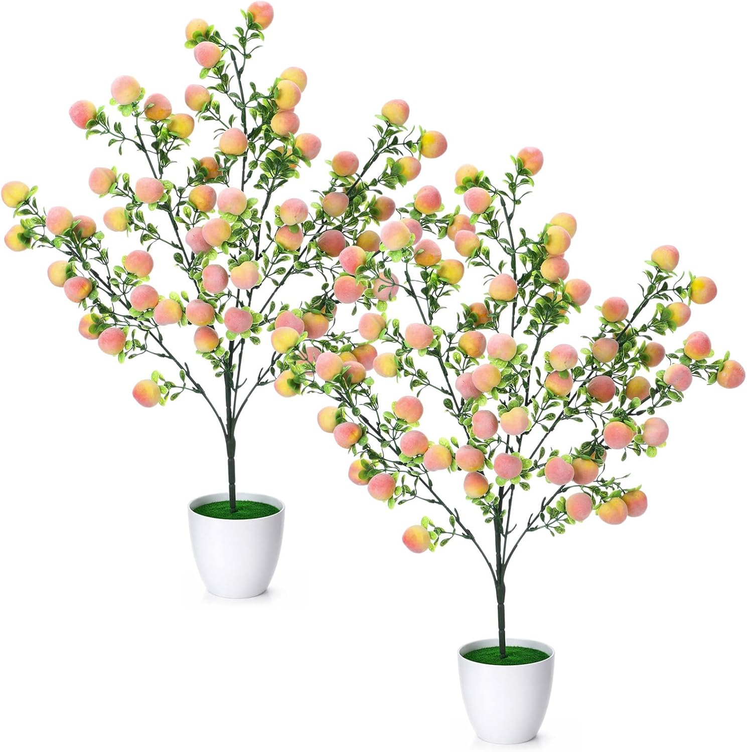 Suncalla 2 Pack Artificial Peach Potted Plants 21.65 Inches Fake Peach Tree Simulation Realistic Fruit Plant with Pot Faux Tree Indoor Decoration for Home Office Living Room Table Desk