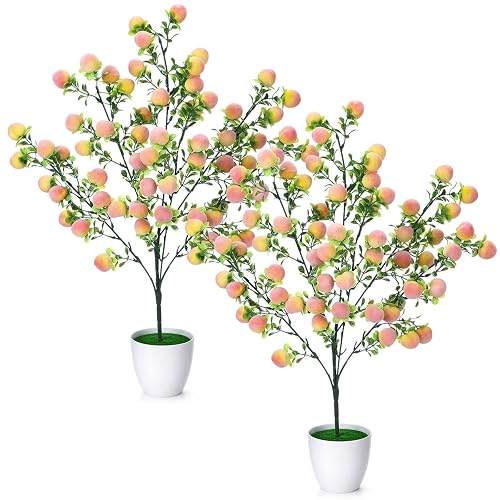 Suncalla 2 Pack Artificial Peach Potted Plants 21.65 Inches Fake