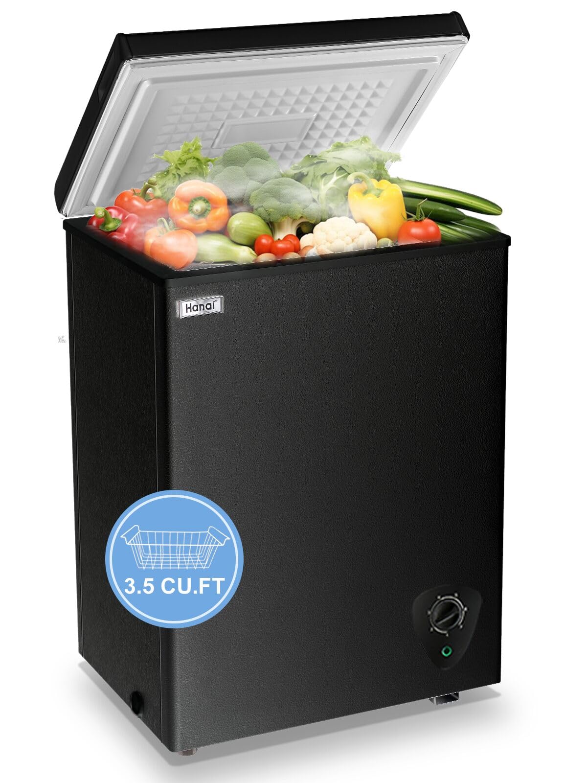 WANAI Chest Freezer 3.5 Cubic Feet Freezers With Removable Storage Basket, Low Noise,And Energy Saving Perfect For Kitchen Basement,Black on Fridge.com - View 1