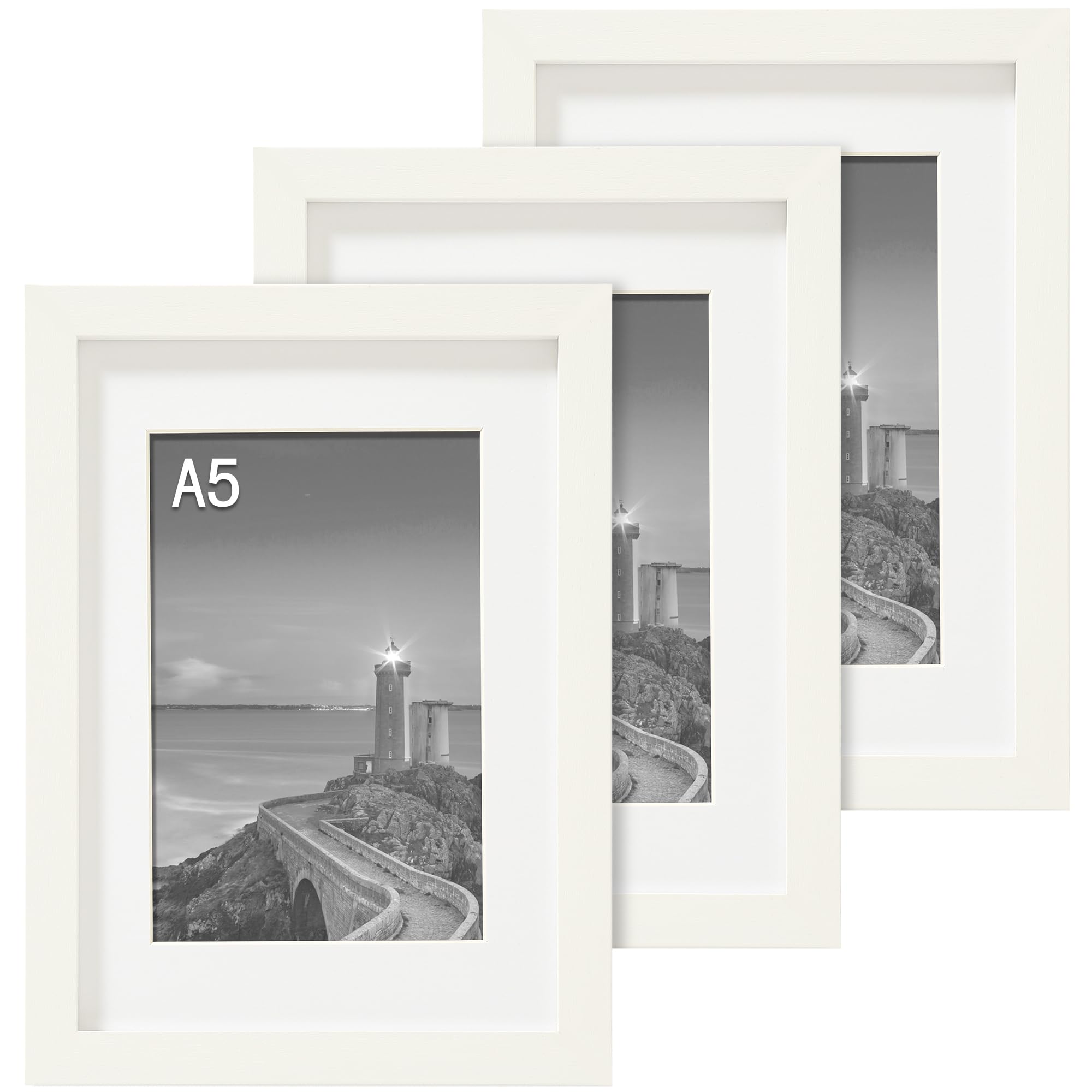 Cispree A5 Photo Frame-White(3Pack), Solid Wood Picture Frame for 8.3x5.8 inch(21x14.8cm) Print,Certificate,Poster