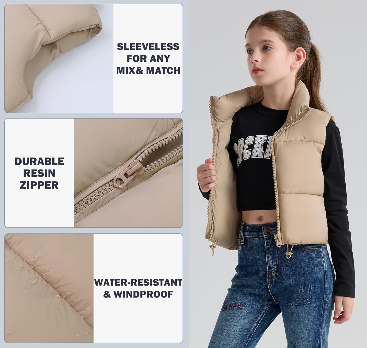 SOLOCOTE Girls Puffy Vest Coat Water-Resistant Warm Winter Sleeveless Kids Jacket for 4-14 Years - Image 6