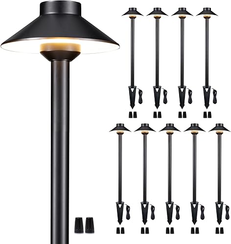 Luces de camino de latón para paisaje, luces LED de 12 V de bajo voltaje con cable, luces de jardín al aire libre impermeables, sombrero superior