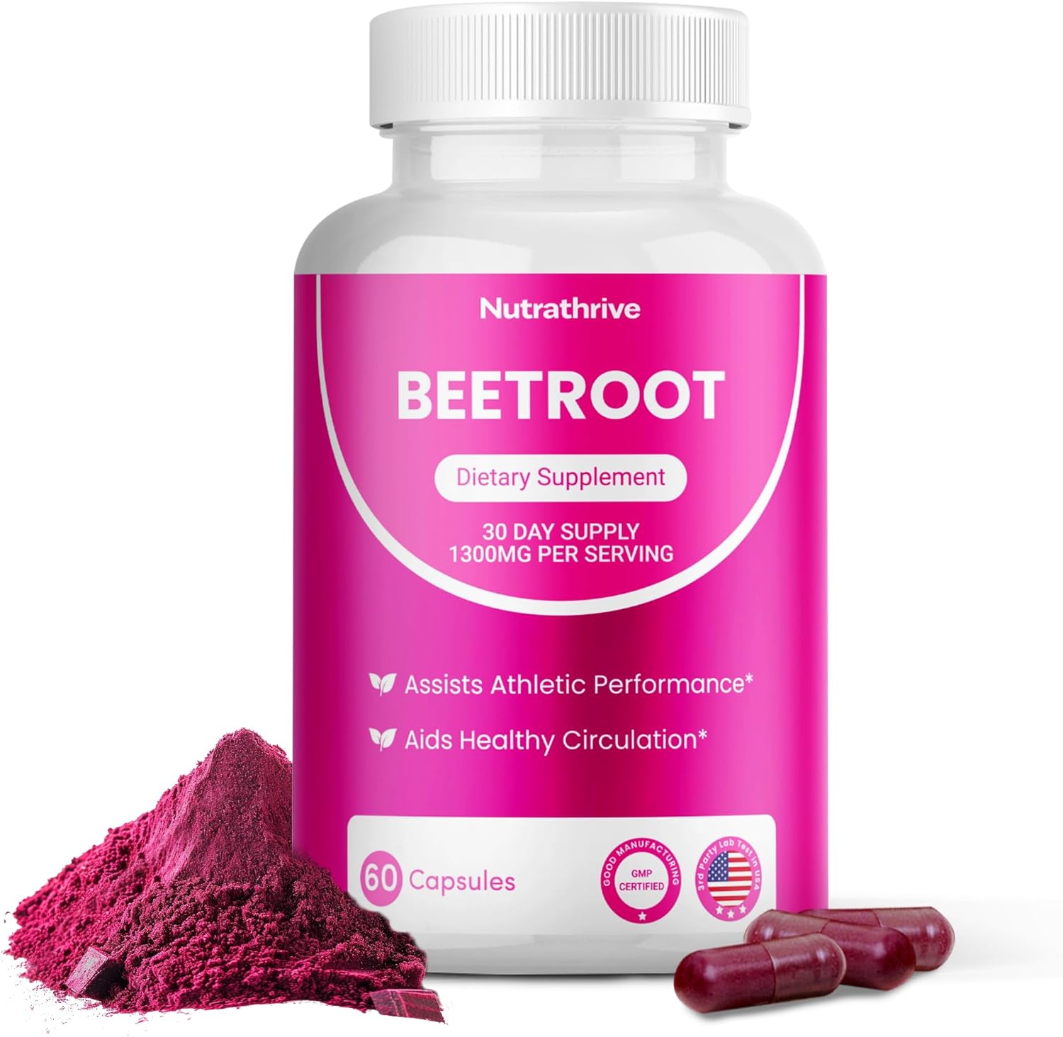 Organic Beet Root Capsules – 1300mg Beetroot Powder per Serving – Circulation & Stamina Support – Non-GMO, Vegan, Gluten-Free – 60 Veggie Caps – Made in USA by GMP-Certified Facility