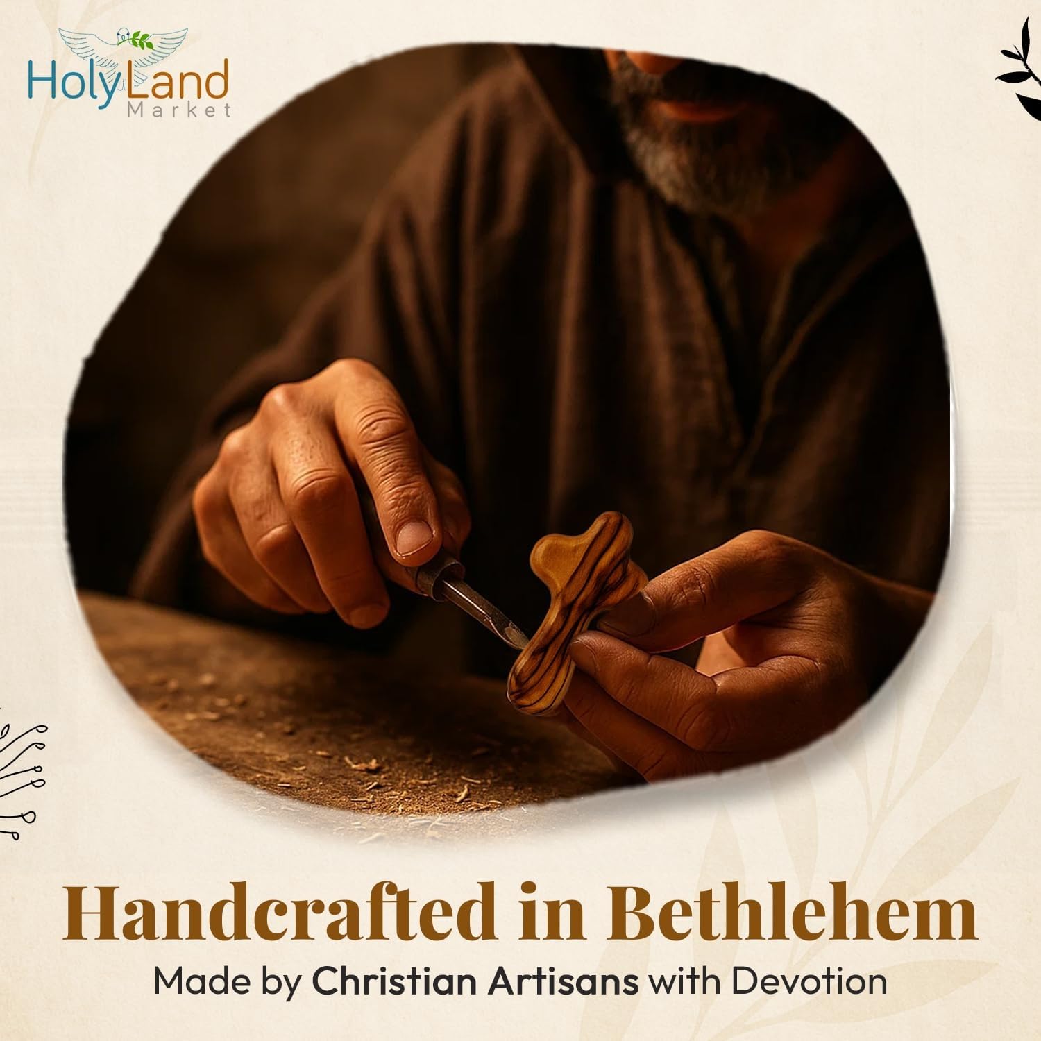 Holy Land Market Lot de 10 croix en bois d'olivier avec certificat de Bethléem