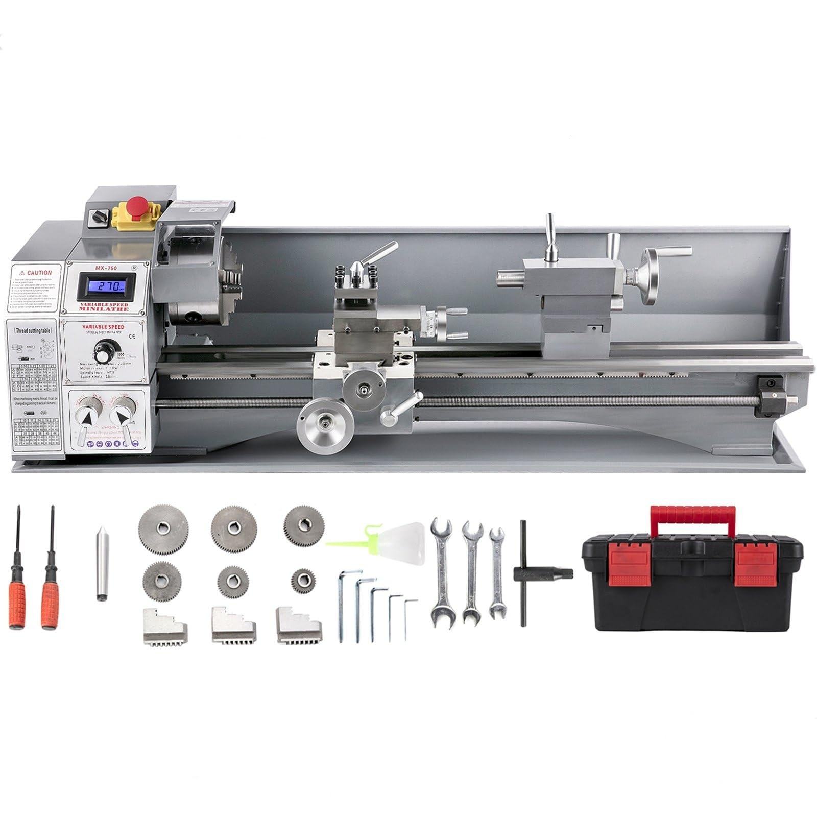 Mini Torno Metal 750W Torno Metálico 220 mm x 600 mm Torno Metálico Mini Precisión Torno Velocidad Variable 50-3000 RPM Contrapunto MT2 para Perforación de Torneado Inverso
