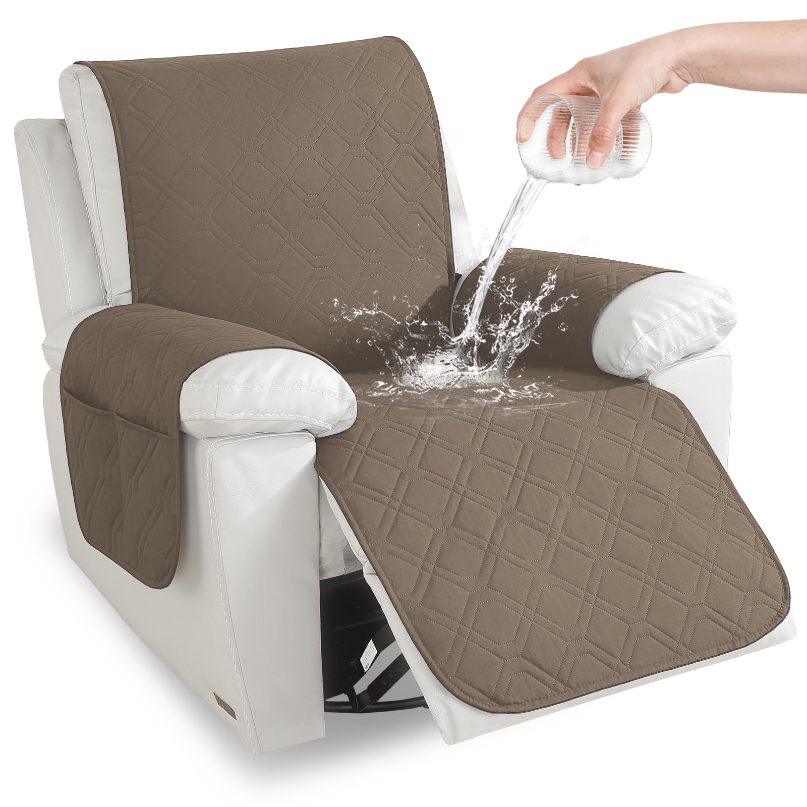 YSTELLAA Funda Sillon Relax Reclinable 1 Plaza, Impermeable Funda Sillon, Fundas para Sillones con Bolsillo Laterales, Mascotas, Antiarañazos(1 Asiento, Café Claro) Global Recycled Standard Global Recycled Standard Global Recycled Standard