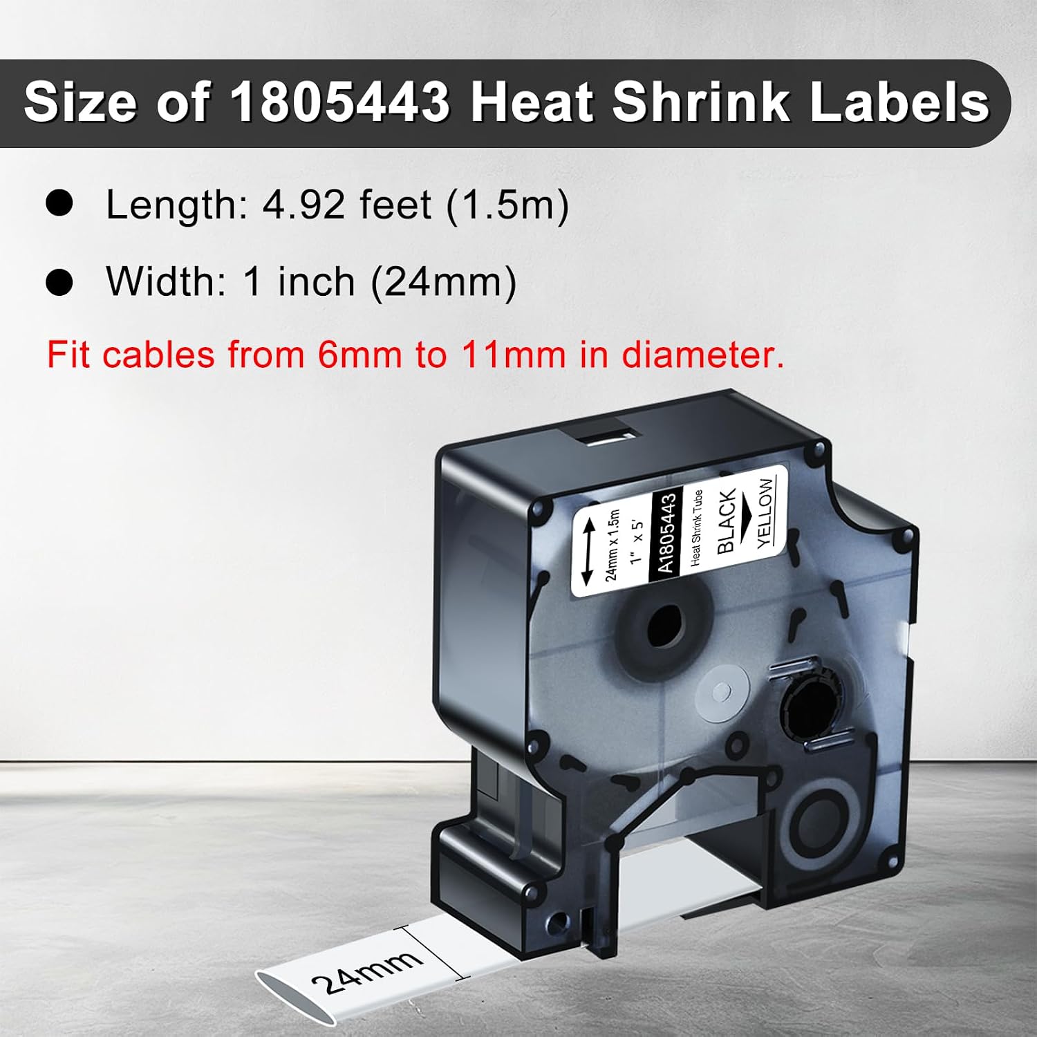 5 Pack Compatible for Dymo Rhino 1805443 Black on White 1" x 4.9' Industrial Heat Shrink Tube Labels for Rhino 6000 6500 Label Maker