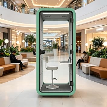 Soundproof Office Pod Booth, Large Quiet Meeting Pod with LED Lighting & Foldable Desk, Built-in Ventilation System, Mobile Focus Room for Call PrivacyWhite,110cm