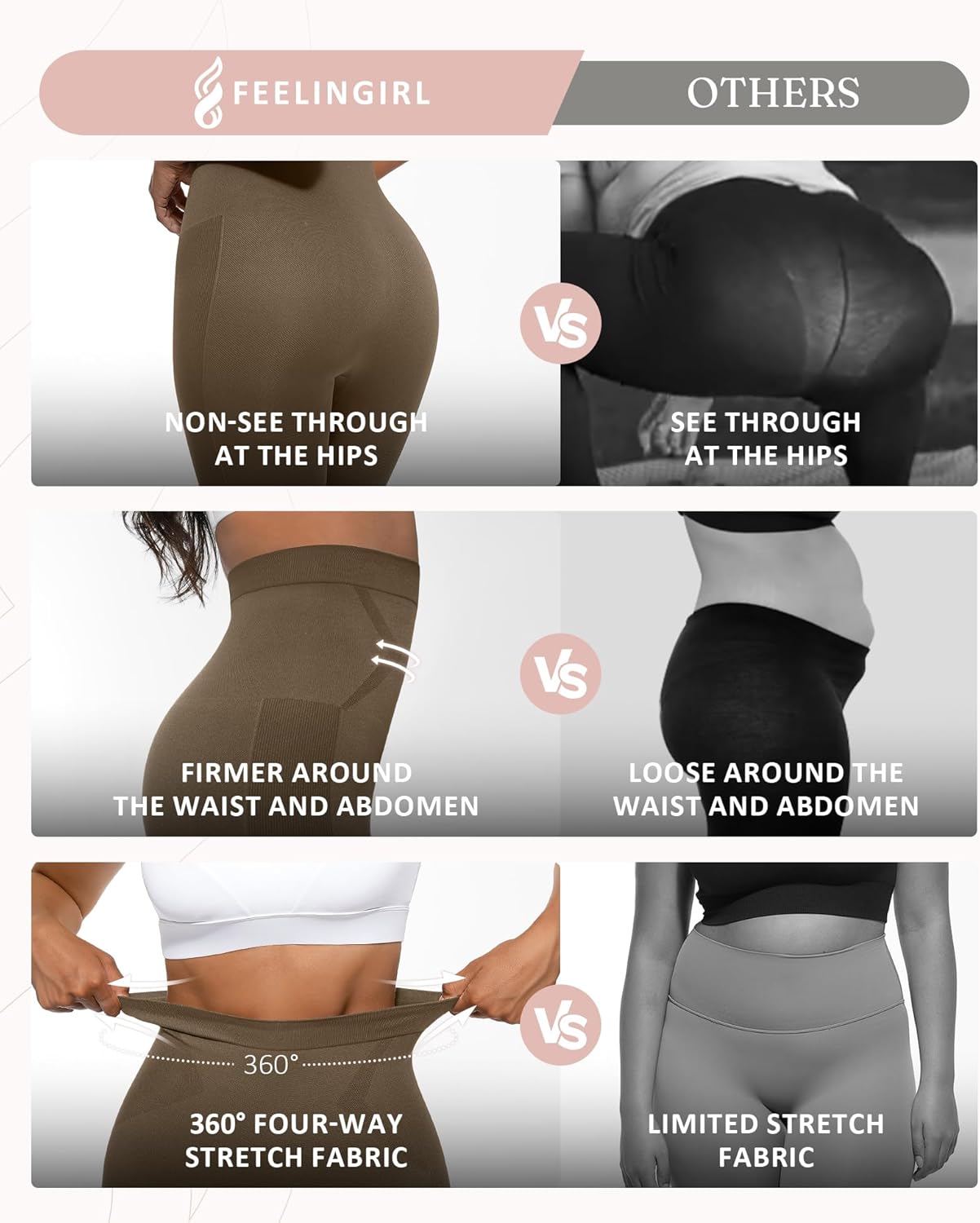 FeelinGirl Leggings for Women Tummy Control High Waisted Compression Leggings Seamless Shapewear Pants Non-See-Through - Image 3