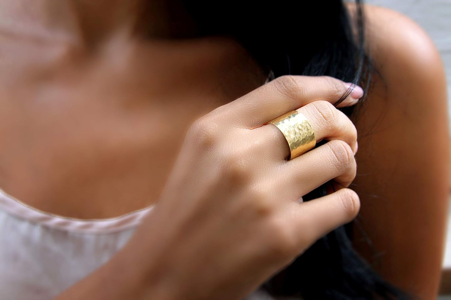 Textured Yellow Gold Ring - Handmade Statement, Fashion & Wedding Jewelry for Her - Customizable Engraved Large Ring - Choose Your Material