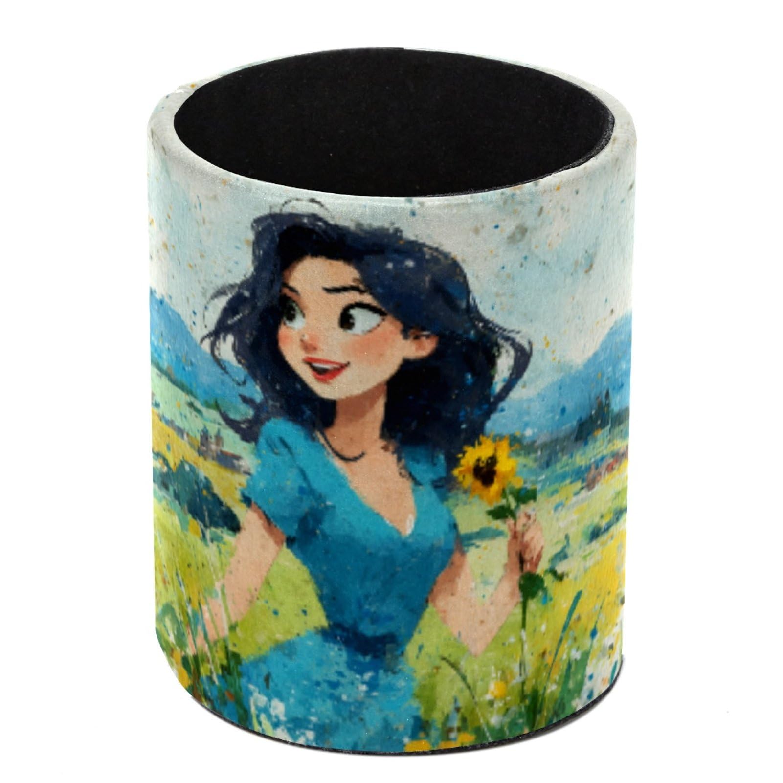 FWJZDSP Sunflower Girl Pencil Cup Pen Organizer Makeup Brush Holder for Office Home Countertop Desk Accessory Storage