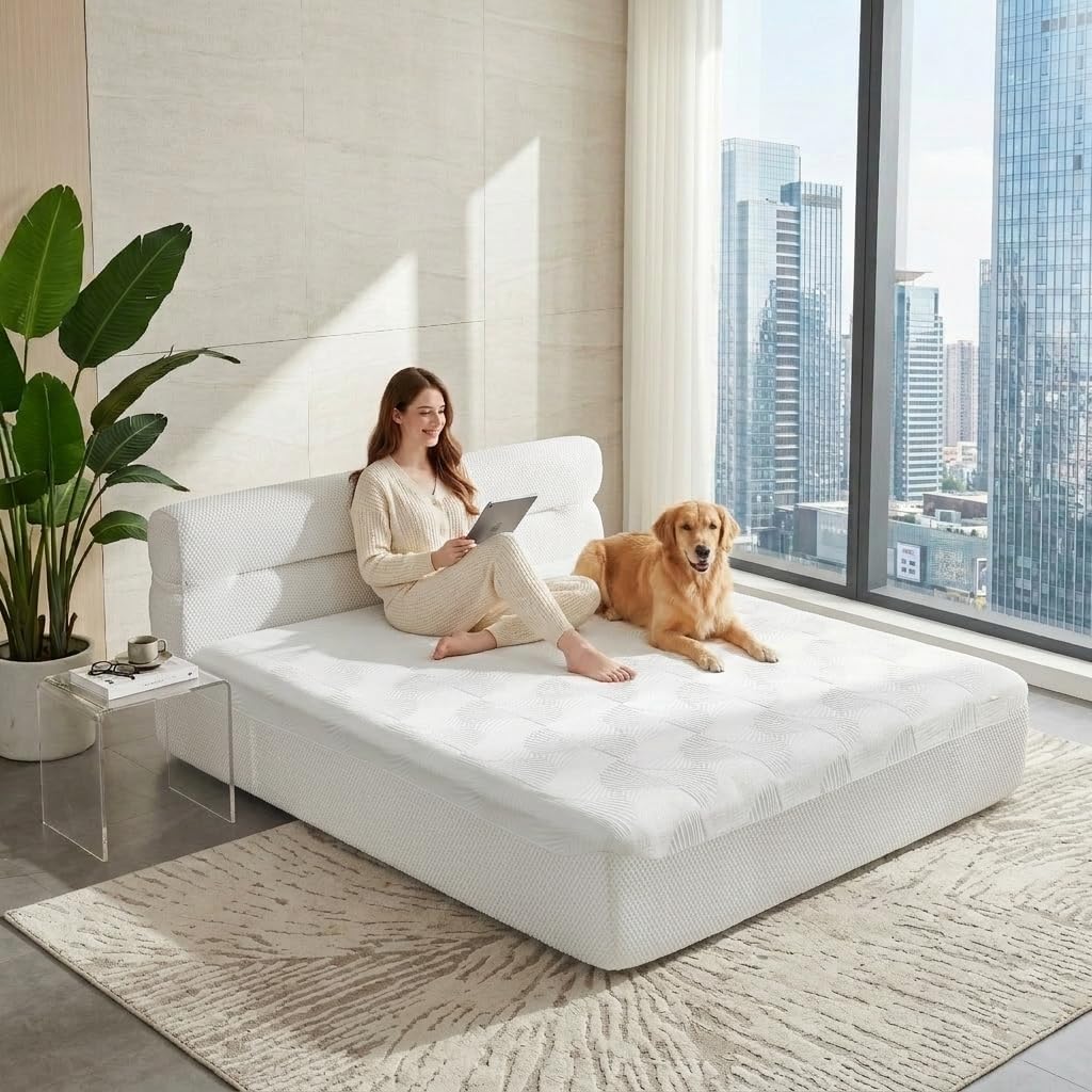 15 Inch All-in-One King Mattress with Bed Frame, Cooling Fiber Mattress in a Box, King Memory Foam Mattress, Medium Firm Memory Foam with Motion Isolation & Pressure Relief