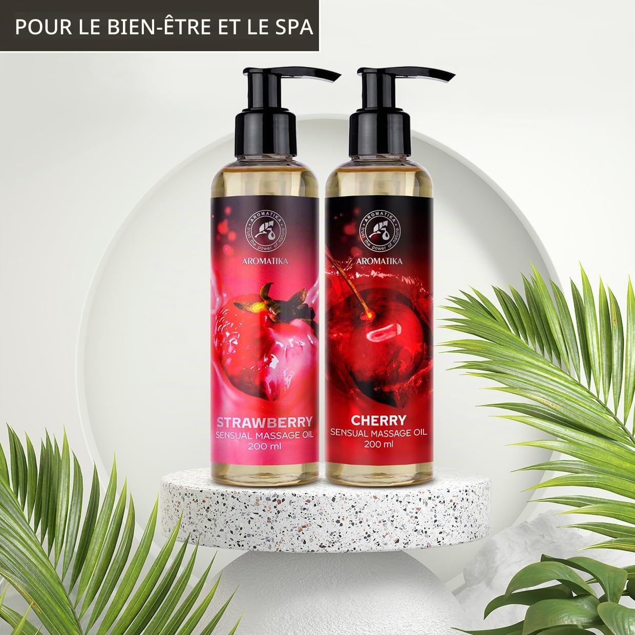 Huile de Massage Sensuel Set 2x200ml - Fraise & Cerise - Mélange Naturel d'huiles de Pépins de Raisin et Amande - Huile Corporelle pour Lui et pour Elle - Huile de Massage Relaxante