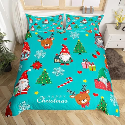 Miniatura 20 de Juego de funda de edredón de gnomos de Papá Noel escandinavos de Navidad, funda de edredón de Papá Noel para niños y niñas, funda de edredón de