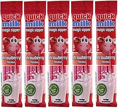 Quick Milk Strawberry 5 Bags of 5 Straws Magic Milk Drinking Straws