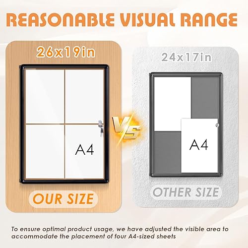 Miniatura 3 de Tablero de anuncios cerrado de corcho de 26 x 20 pulgadas, vitrina de pared con cerradura con puerta de bloqueo para oficina, escuela, hogar,