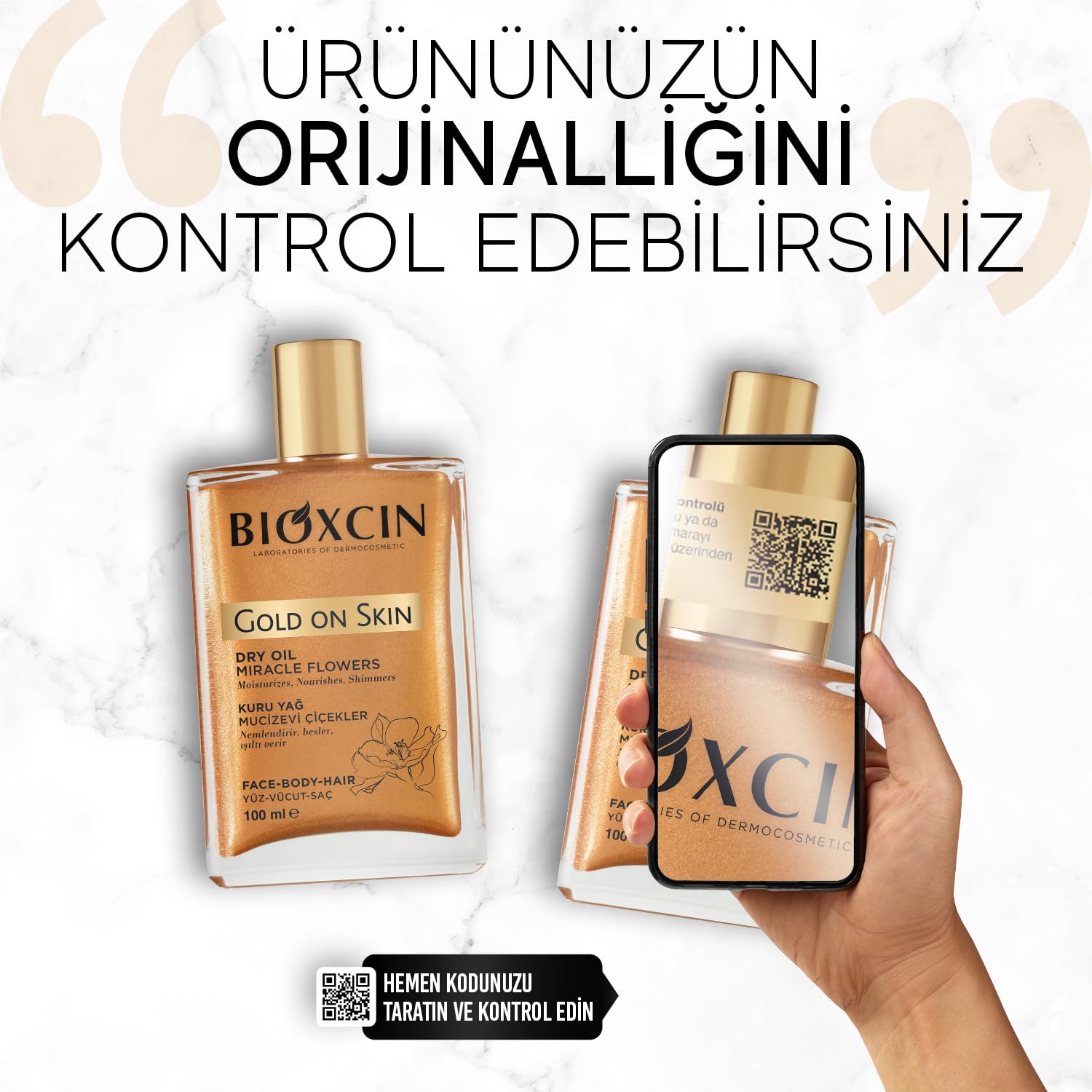 Bioxcin Gold On Skin Kuru Yağ – Yasemin, Manolya, Hanımeli, Kalendula ve Hindistan Cevizi Yağları İçeren Işıltı Veren Nemlendirici – 100 ml – Tüm Cilt Tipleri İçin