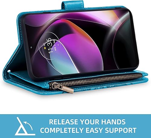 Miniatura 4 de Asuwish Funda para teléfono Motorola Moto G 5G 2022 con protector de pantalla de vidrio templado y tarjetero de cuero con diseño de flores,