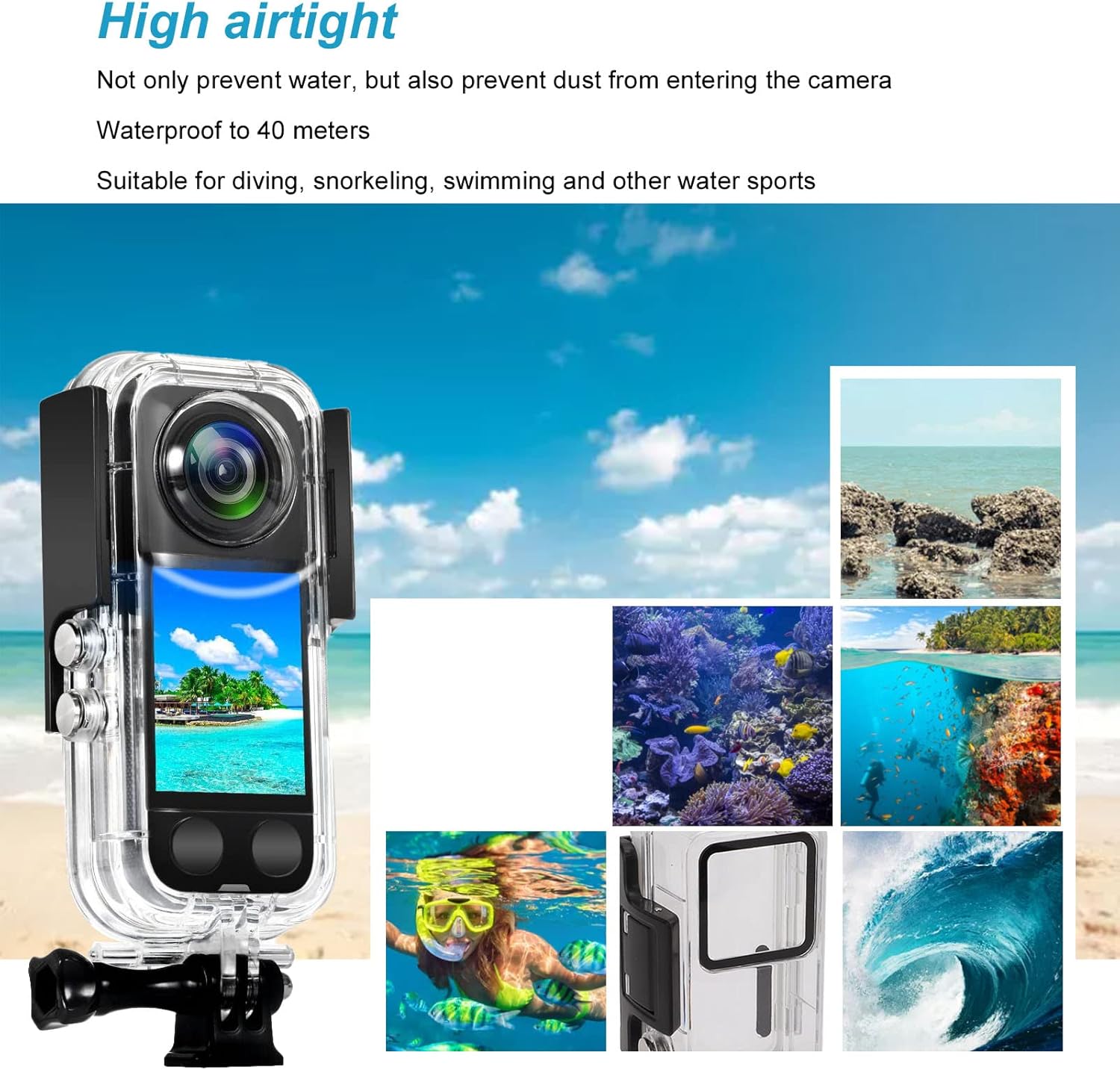 40m Waterproof Case for X3 Action Camera, Protective Housing for Underwater Adventures, Snorkeling and Diving, High Light Transmittance Lens for Clear Imaging