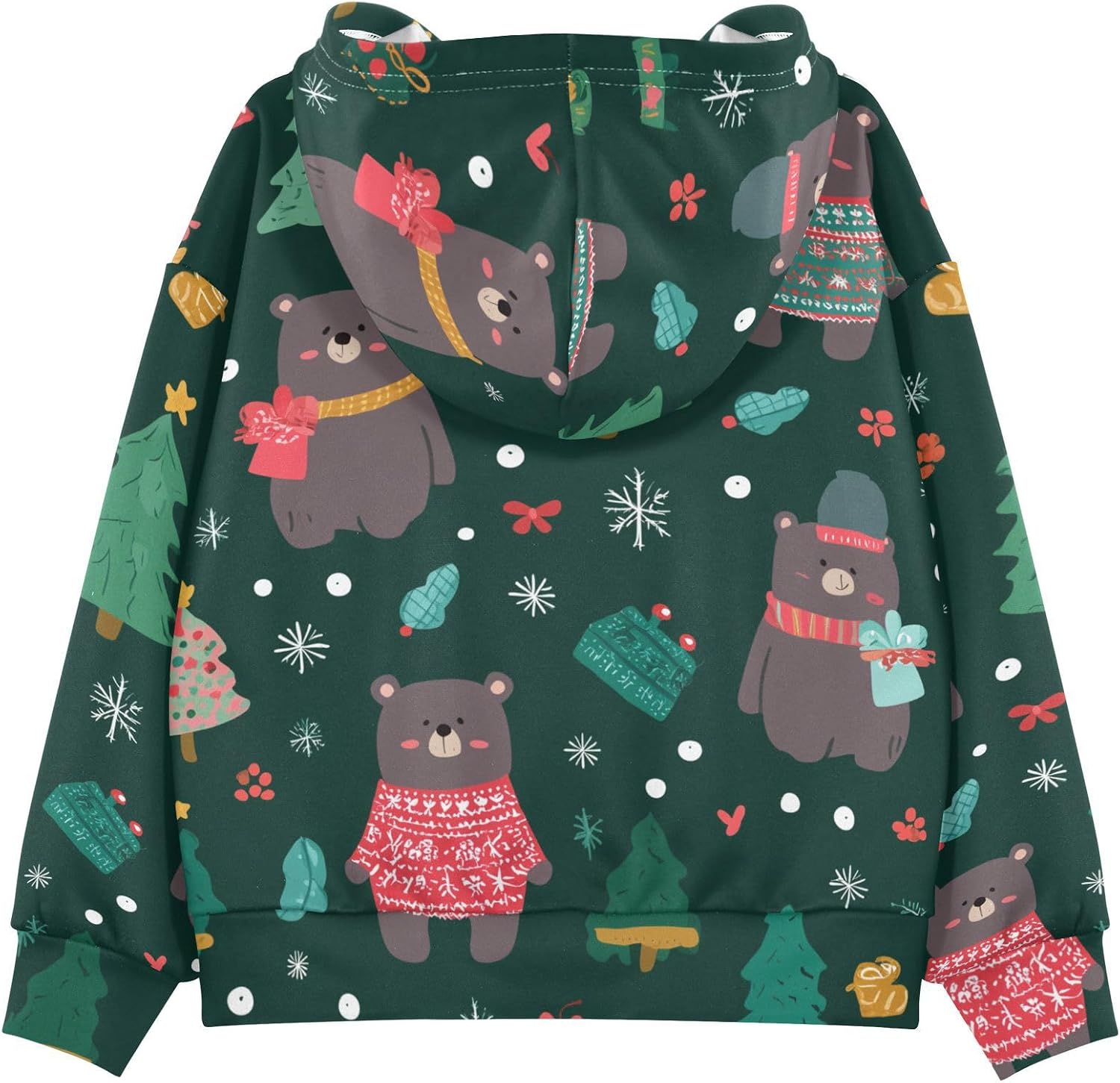 ZZXXB Bear Pine Branch Kids Sweatshirts Boys Girls Hooded Kangaroo Pocket Pullover Tops XS-XXL