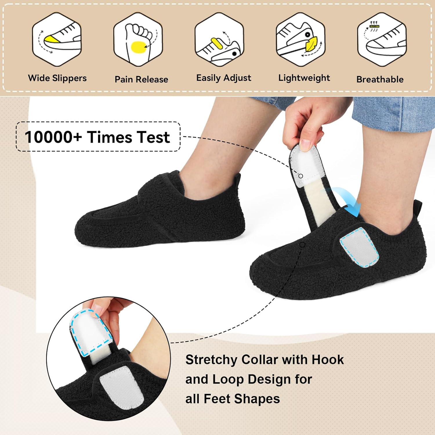 BARERUN Womens Mens Slippers Diabetic House Slippers for Women Men Wide Indoor Slip on Barefoot Adjustable Orthopedic Neuropathy Arthritis Edema Plantar Fasciitis Slipper Socks - Image 3