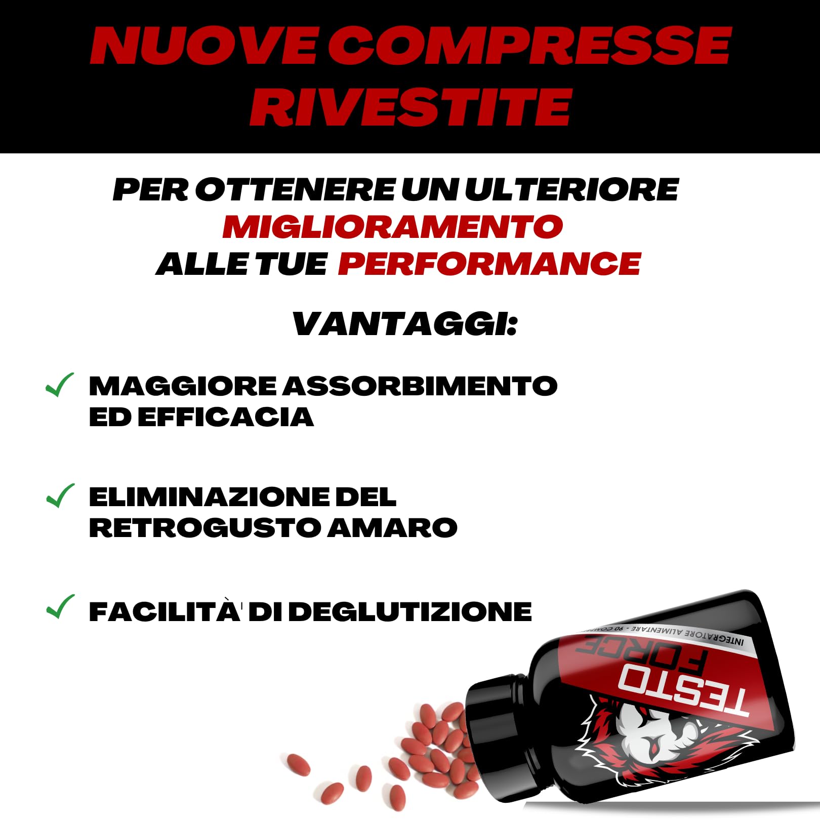 TESTO FORCE | 90 Compresse | Azione Rapida e Potente | Aumento Massa Muscolare Uomo, Alto Dosaggio di Tribulus Terrestris, Maca Peruviana, Ashwaganda, Zinco