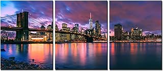 LevvArts Brooklyn Bridge Canvas Wall Art New York Manhattan City in Sunset Photo Picture Print Decor Modern Cityscape Skyline Painting for Bedroom Living Room Office (Small)