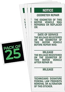 Odometer Repair and Mileage Verification Label - Ensure Legal Compliance and Transparency with Date, Mileage Before and After Repair - 1-1/2" × 4" - Pack of 25, White