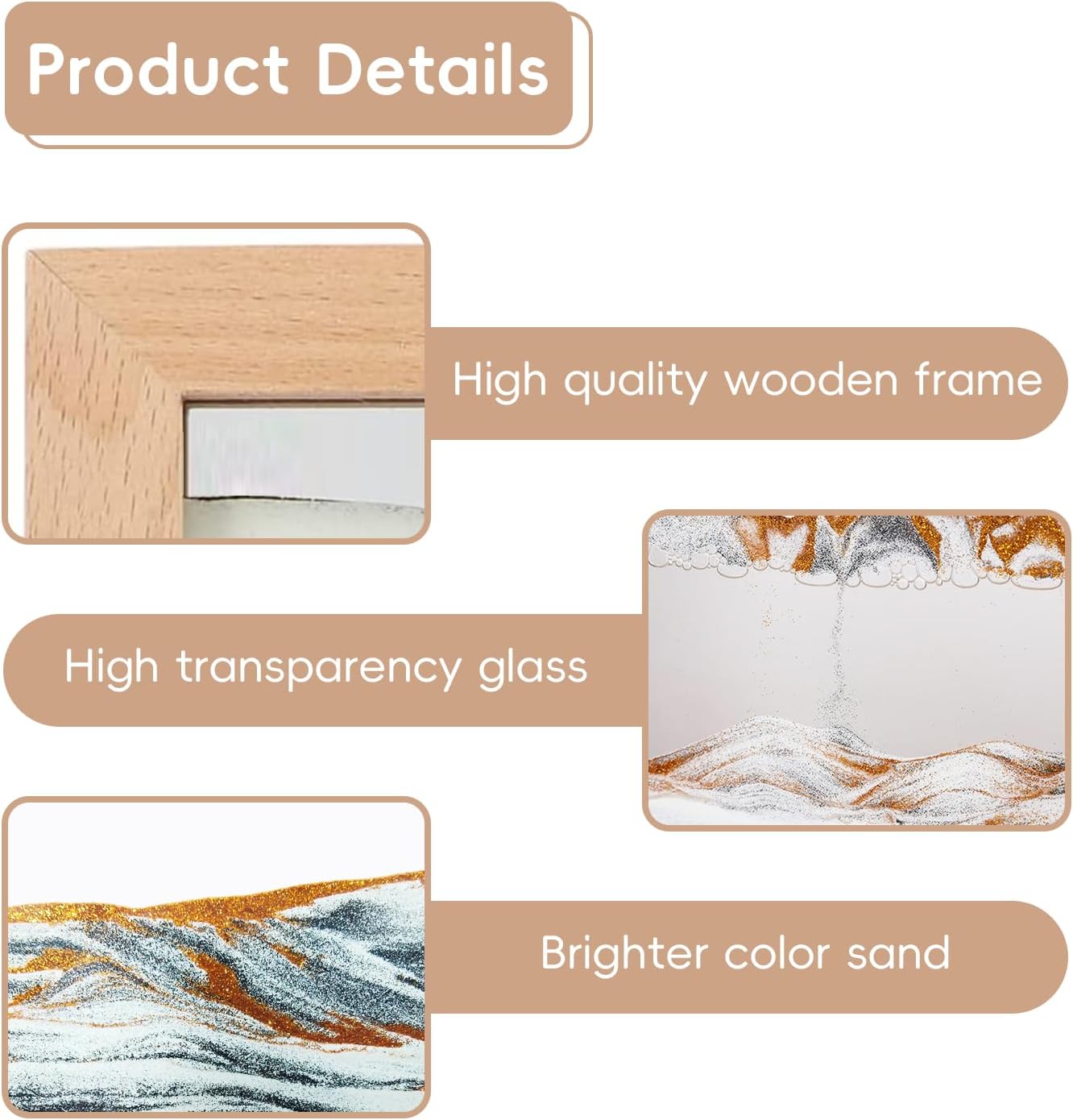 Auysbytdd Moving Sand Art Picture, 3D Dynamic Sand Picture, Desktop Moving Sand Art for Home Decor and Office (Gold) - Image 3