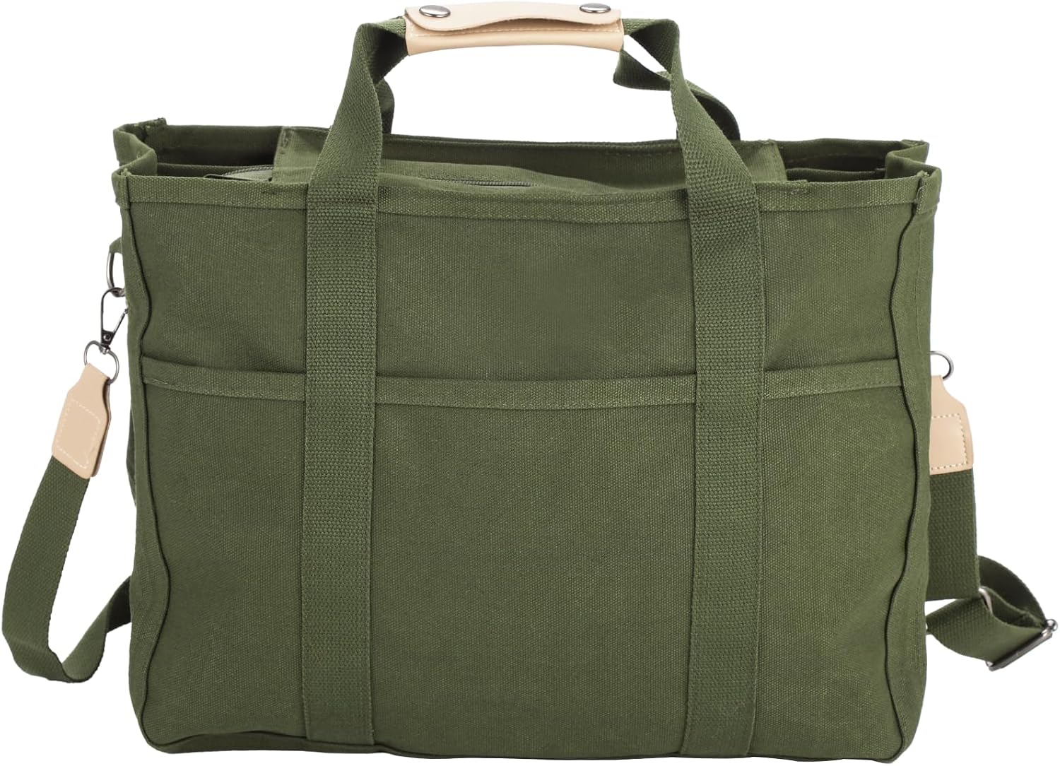 Large Canvas Tote Bag for Women, Green Utility Shoulder Handbag with Handle & Adjustable Strap, Multi-Pocket for Travel Work Shopping, 14.6 x 11.8 x 6.7 in