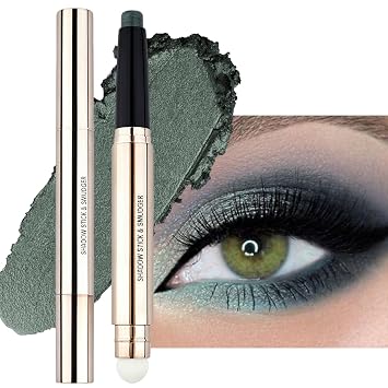 Chifure Cream Eyeshadow Stick,Evergreen Shimmer Waterproof Cream to Powder Eye Brightener Pencil Crayon,Long Lasting Buildable Blendable Eye Shadow Stick Highlighter,Vegan & Cruelty-Free