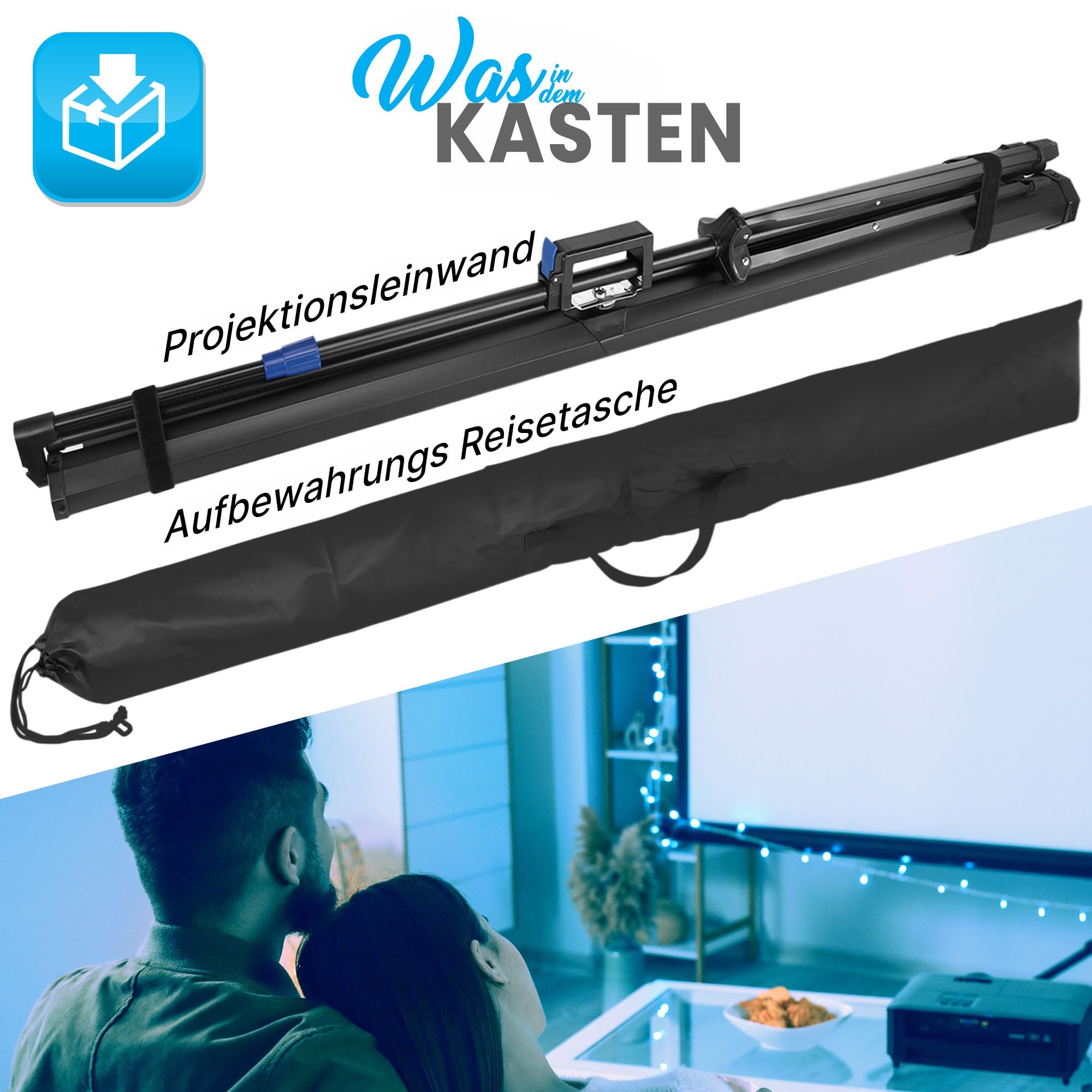 Pyle Beamer Rollo Leinwand, 80 Zoll 16:9 HD 4K, Projektorleinwand mit Stativ & Schwarzem Rahmen, Höhenverstellbar, Leicht Tragbar mit Tasche, für Innen/Außen, Filme & Präsentationen