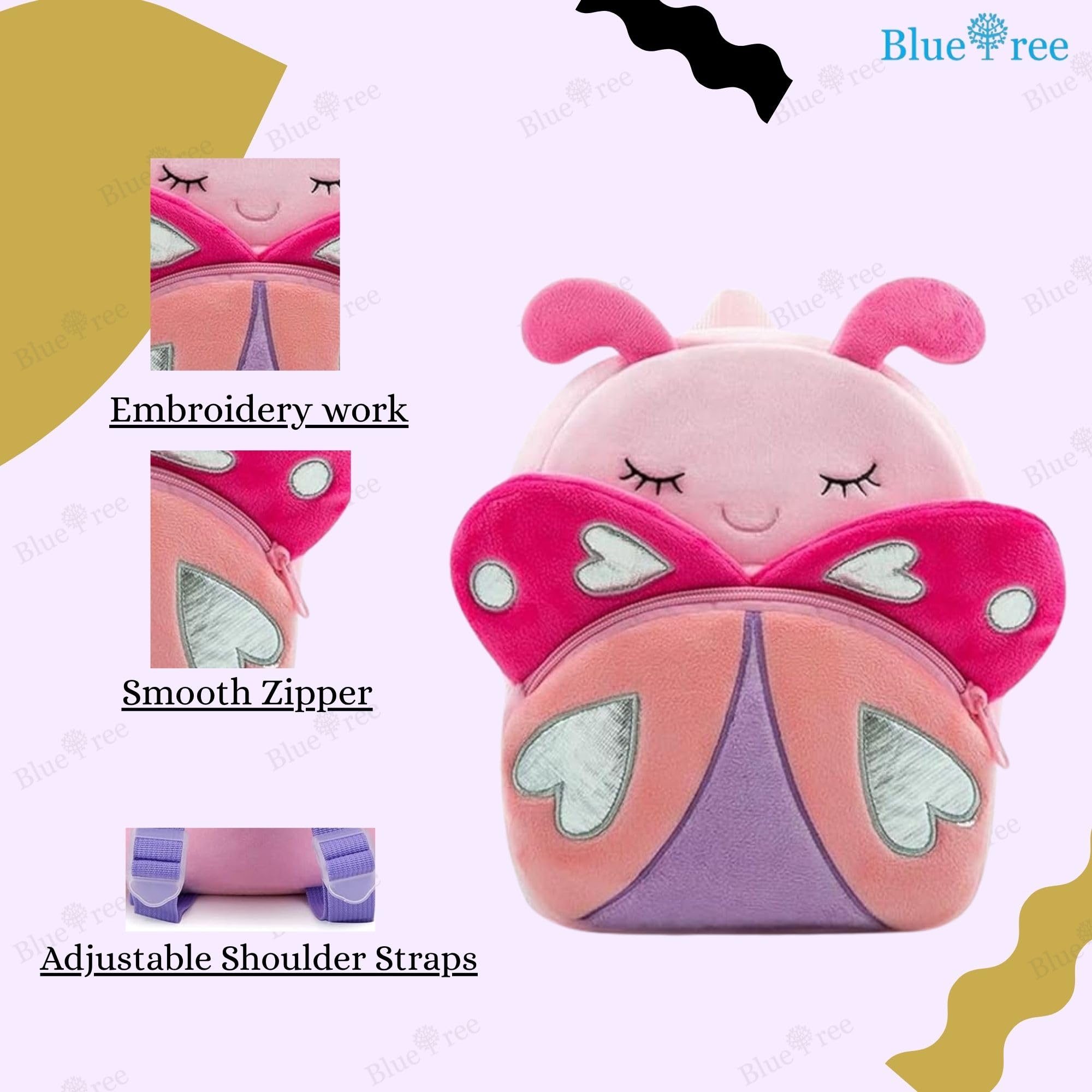 blue tree Cute Kids Backpack Toddler Bag Plush Animal Cartoon Mini Travel Bag for Baby Girl Boy 1-6 Years, Ideal for Gifting for Kids (Mother Pink Butterfly) 1