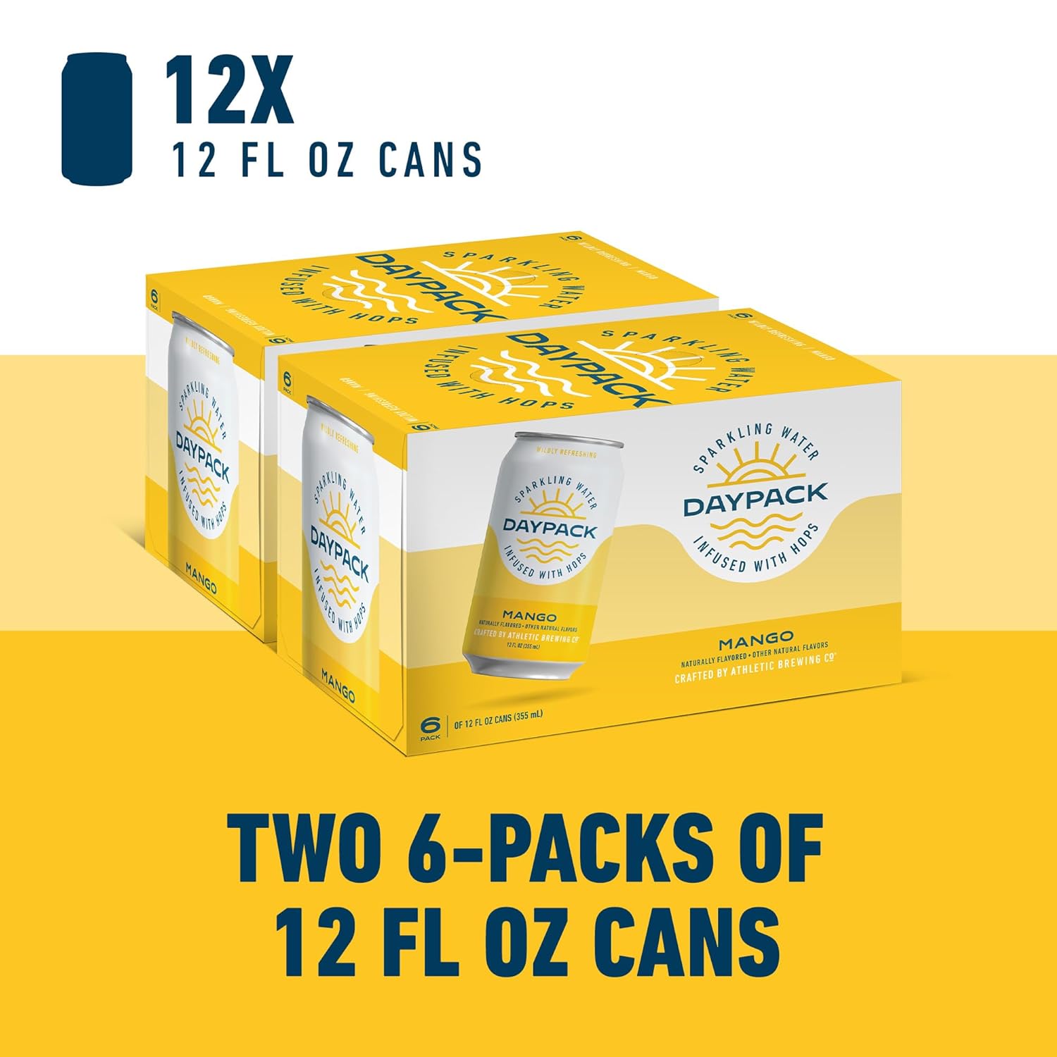 Athletic Brewing Company Daypack Sparkling Water Infused With Hops, Gluten Free & Vegan Soda Water, Zero Calorie, Natural Flavors, Mango, 12 Pack, 12 FL Oz Cans
