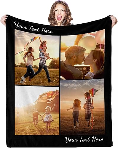 Manta de fotos personalizada, 4 fotos, mantas personalizadas para mamá, abuela, esposa, mujeres de hija, hijo, marido, 8 tamaños