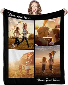 Personalized Photo Blanket - Customizable with 4 Photos, 8 Sizes Available