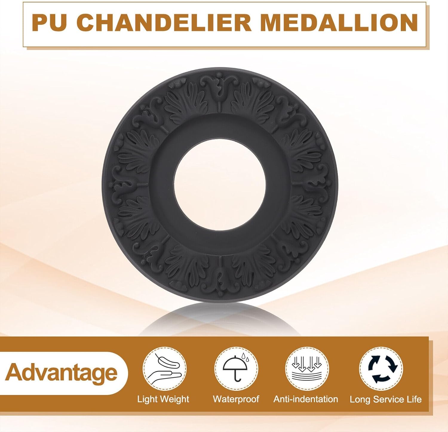 Home and Garden Parts Ceiling Medallion 2 Pcs 10" OD x 4" ID 3D Carving Chandelier Medallion Black #CN/251024/14664