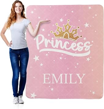 Personalized Princess Blanket Customized Name 50x60 Pink Sherpa Fleece