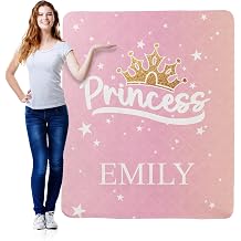 Personalized Princess Blanket Customized Name 50x60 Pink Sherpa Fleece